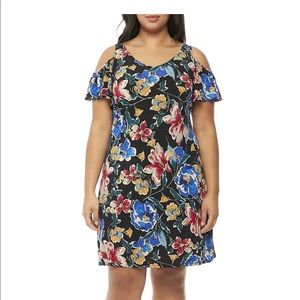 MSK Plus Size Cold-Shoulder Sleeve Floral Dress